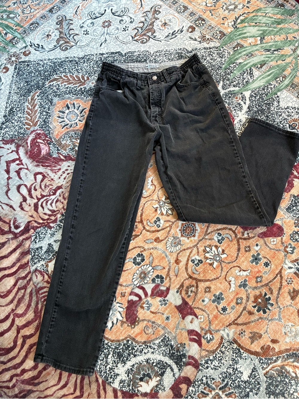 Vintage 90’s LEE Women's Black High-Rise Straight Jeans, Elastic Waist